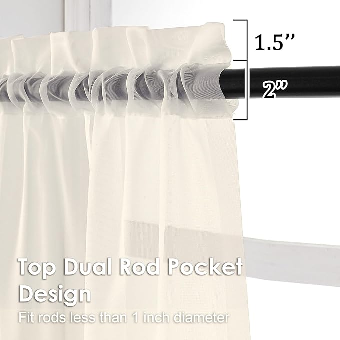 Cream Sheer Curtains 78 Inches Long 2 Panels - Image 2