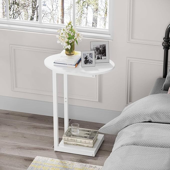 Hosfais Small Side Table End Table, C Shaped Oval Coffee Table, Wooden TV Tray - Image 2