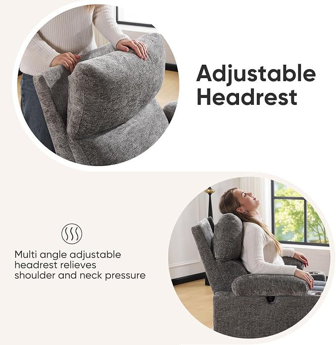 Swivel Rocker Recliner with Adjustable Armrests, Rocking Nursery Chair with - Image 6