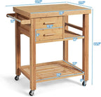 Giantex Kitchen Island, Bamboo Island Cart, Kitchen Trolley Cart on Wheels - Image 3