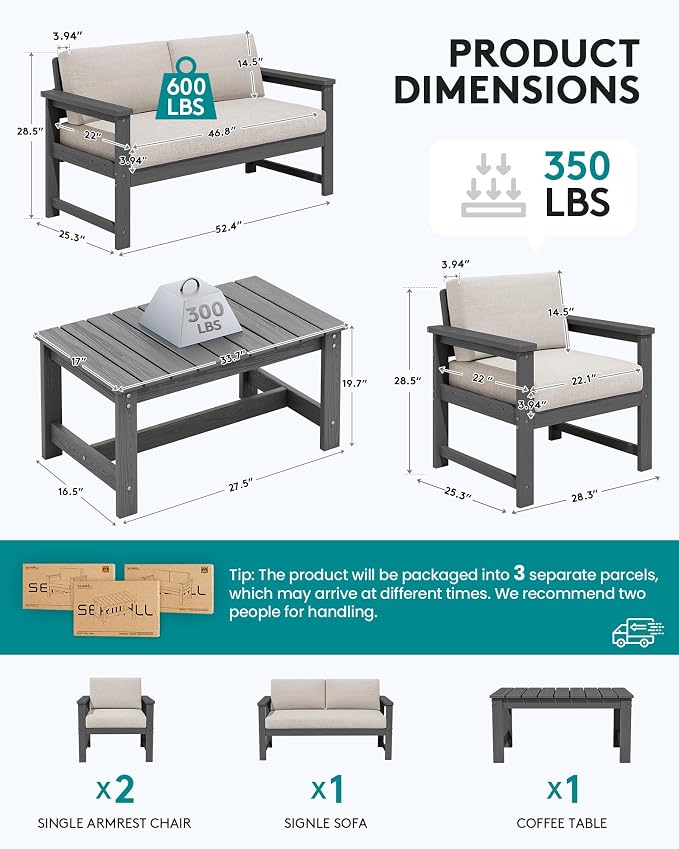 SERWALL 4 Pieces HDPE Outdoor Sofa Set - Image 5