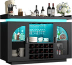 Wine Bar Cabinet with Power Outlet & LED Light, Coffee Bar Cabinet - Image 9