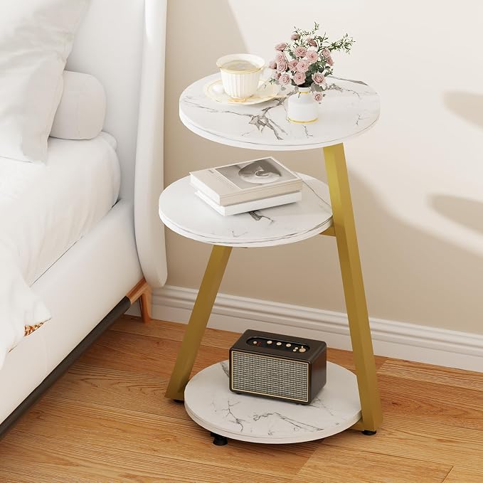 BEWISHOME Round End Table Marble Side Table - Image 4