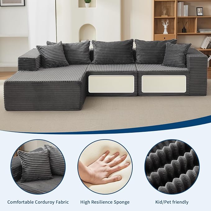 Hetoy Oversized L Shape Modular Sofa, Soft Modular Sectional Couch - Image 3