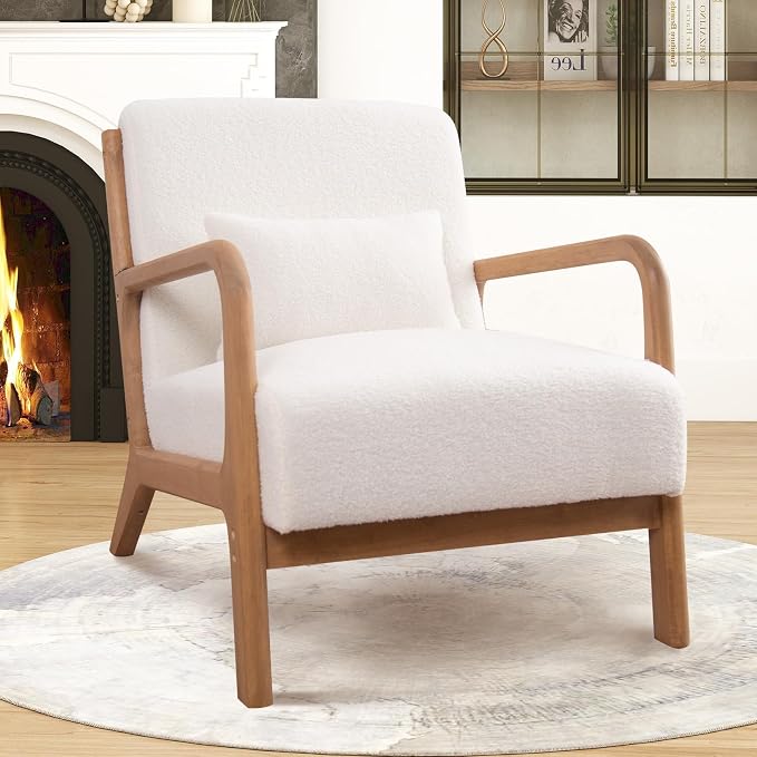 ANJ Mid Century Modern Accent Chair Set of 2, Single Boucle Lounge Reading - Image 5