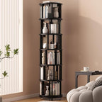 Muwuele Solid Wood Rotating Bookshelf on Wheels, 6 Tier, Round Revolving by Muwuele