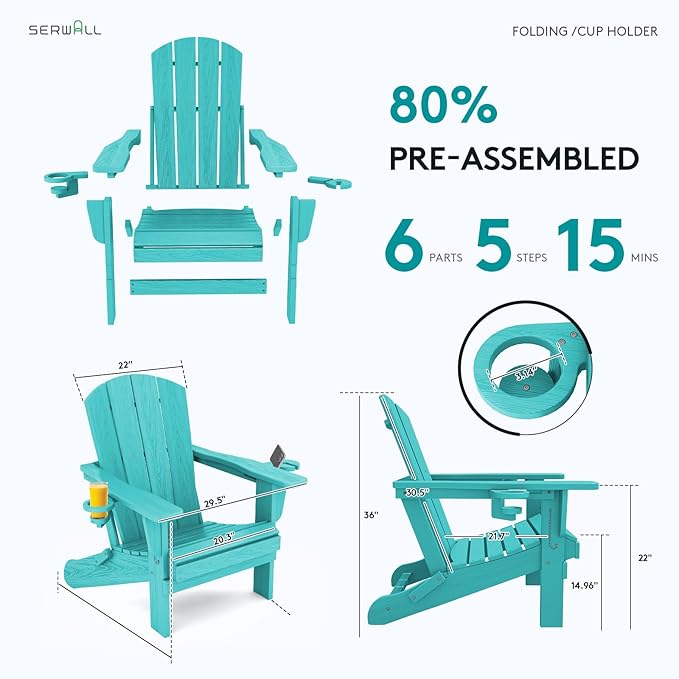 SERWALL Adirondack Chair with Cup Holders - Image 2