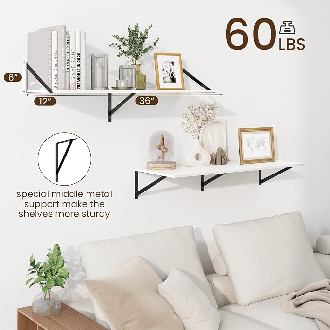 Fun Memories Floating Shelves for Wall, 12 Inch Deep Floating Shelves Set of 2 - Image 3