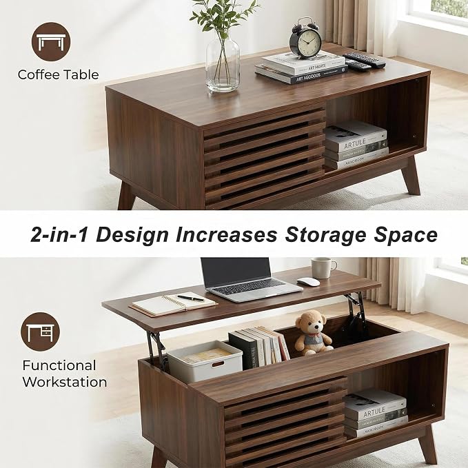 Lift Top Coffee Table with Storage 35 in, Mid Century Modern Living Room Table - Image 8