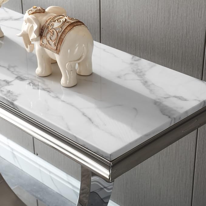 Henf 47" Marble Console Table Modern White Faux Marble Entryway Table - Image 7