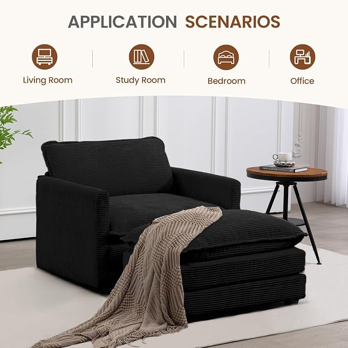 ROWHY Single Armchair with Ottoman, Modern Corduroy Cloud Couch with - Image 6
