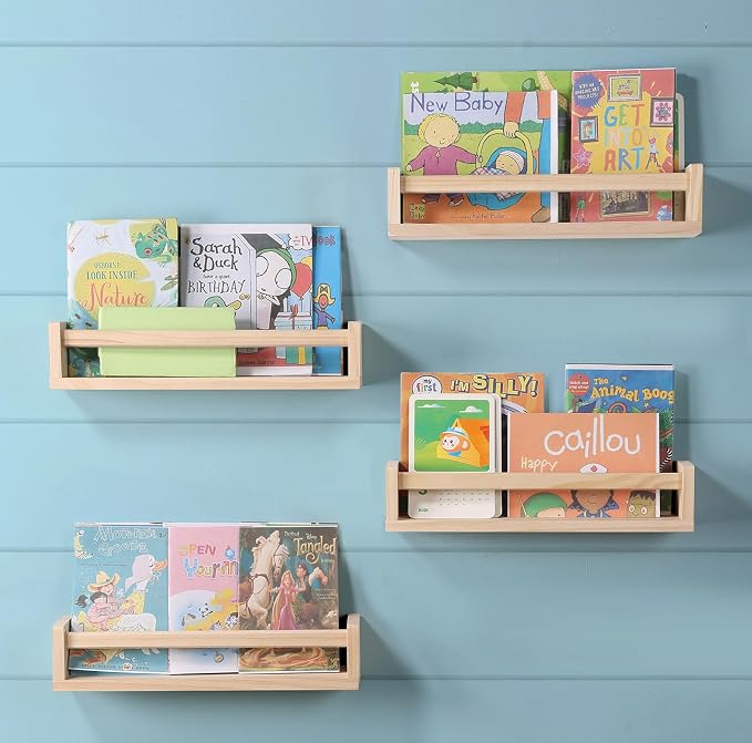 Nursery Room Shelves Set of 4, Wood Floating Book Shelves - Image 4