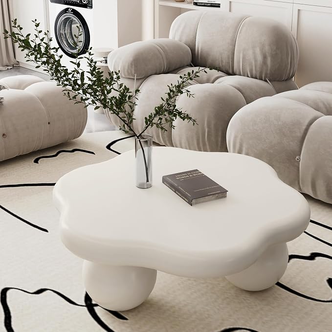 35" Cloud Coffee Table with 3 Ball Legs, Modern Minimalist Petal Center Table by BSYEIO