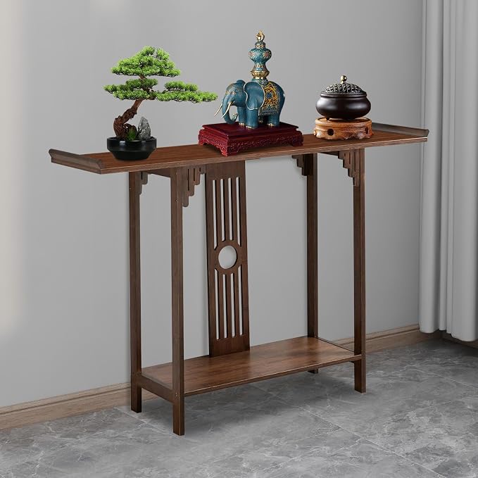 Entryway Table, 2 Tiers Freestanding Chinese Style Vintage Console Large - Image 2
