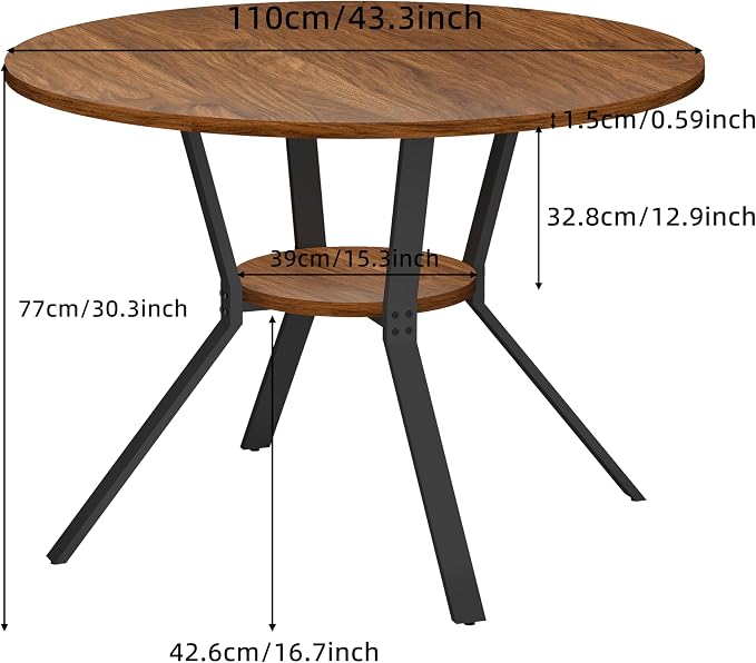 Wildhome Round Dining Table for 2-4, 43 Inch Dining Room Kitchen Table - Image 2