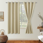 Blackout Curtains for Bedroom, Light Beige, 52 x 63 Inch, 2 Panels | Thermal by Hiasan