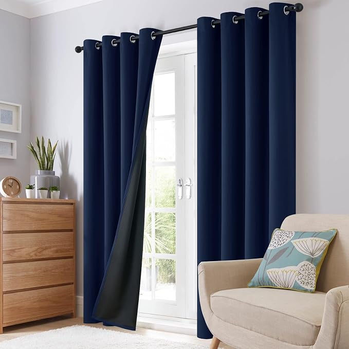 SimpleHome Navy Blue 100% Blackout Curtains Room Darkening Living Room 90 | - Image 8