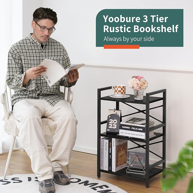 Yoobure Bookshelf Small Book Shelf, Solid Industrial 3 Tier Shelf Bookcase - Image 6