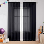 2 Panels Sheer Black Curtains 72 Inches Length Window Treatment by OVZME
