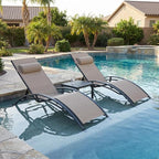PURPLE LEAF Patio Chaise Lounge Set of 3 Outdoor Lounge Chair Beach Pool by PURPLELEAF