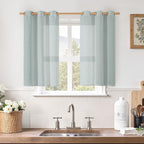 Greyish Blue Short Linen Curtains 40 Inches Long by LAMIT
