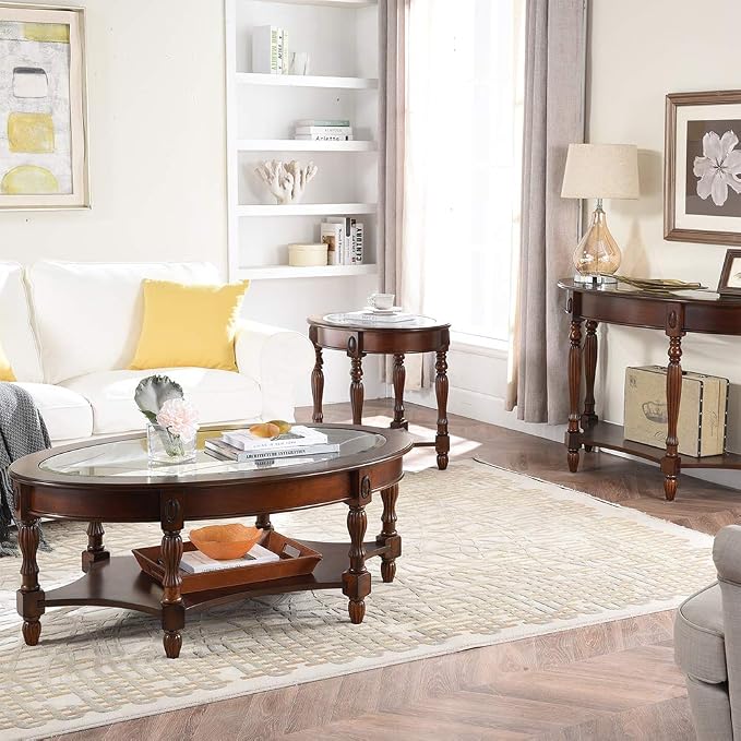 PADMA HOUSE Traditional Solid Wood Oval End Table - Image 10