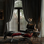 Top Black Grain Leather, Mid Century Chaise Lounge Chair and Ottoman, Modern - Image 4
