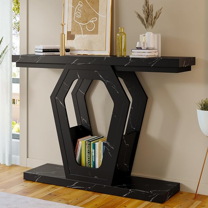 FUSUNBAO 47.3" Console Table, Openwork Bracket Sofa Table, Wood Narrow Entryway - Image 5