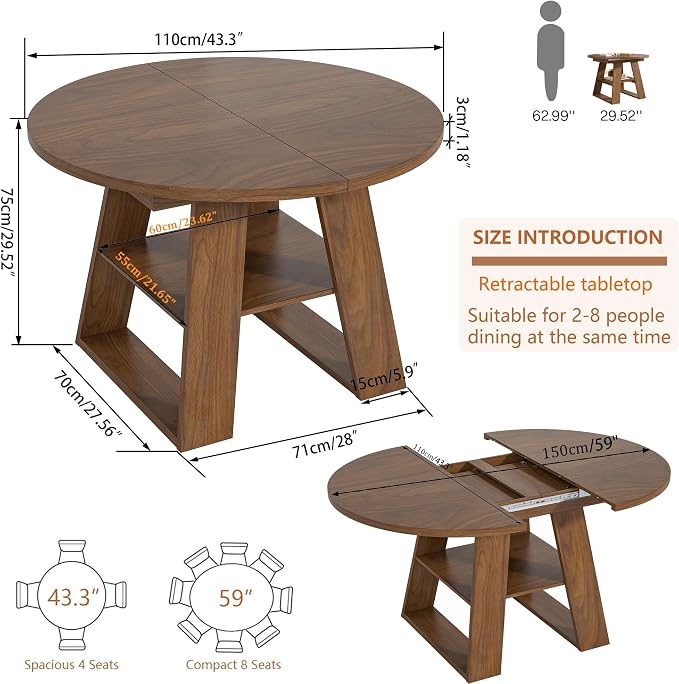 43.3in-59in Extendable Round Dining Table - Image 2