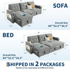 GarveeHome 84 Inch Sleeper Sofa Couch, L-Shaped Sofa, Convertible Pull Out Sofa - Image 2