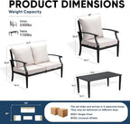 4 Piece Outdoor Patio Furniture Set, Oversized Metal Conversation Set - Image 2