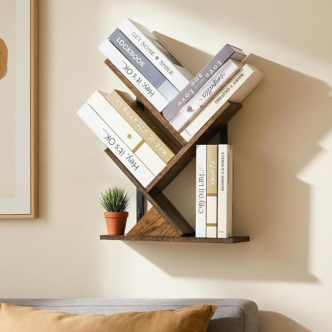 3-Tier Tree Book Shelves for Wall, Small Wall Mounted Shelves, Unique Hanging by BESHIGH