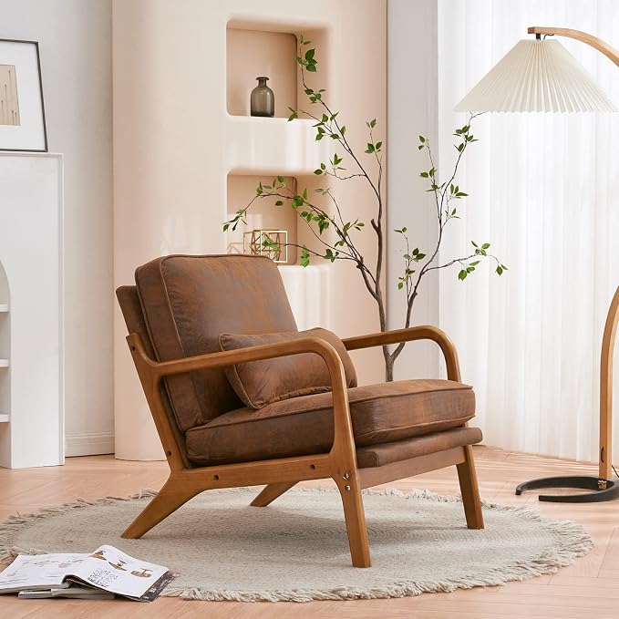 Bonnlo Microfiber Rustic Mid Century Modern Accent Chair, Soild Wood Padding - Image 9