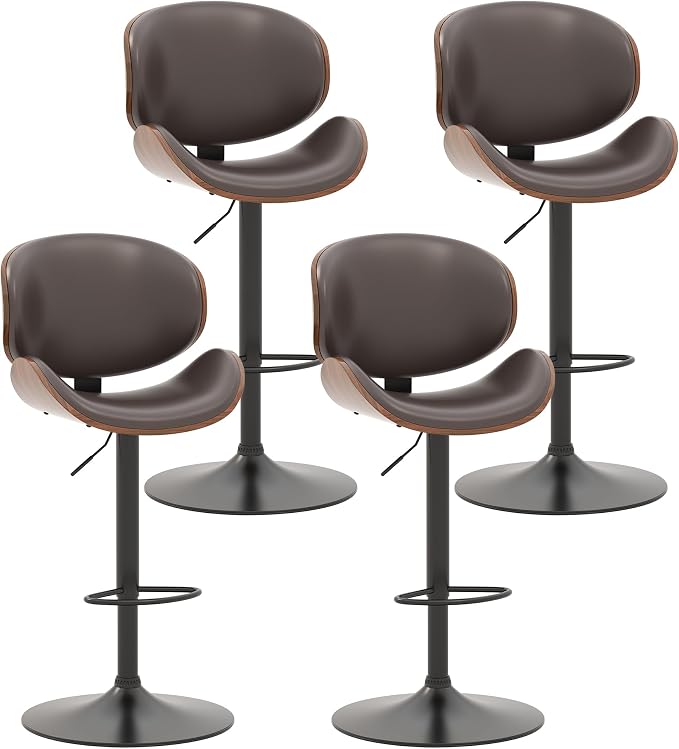 KCC Bar Stools Set of 4, Swivel Adjustable Height Barstools, PU Leather by KCC