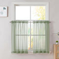 Sage Green Sheer Curtains 36 inches Long, Short Kitchen Window Treatment Solid by OVZME