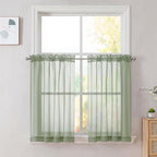 Sage Green Sheer Curtains 36 inches Long, Short Kitchen Window Treatment Solid by OVZME