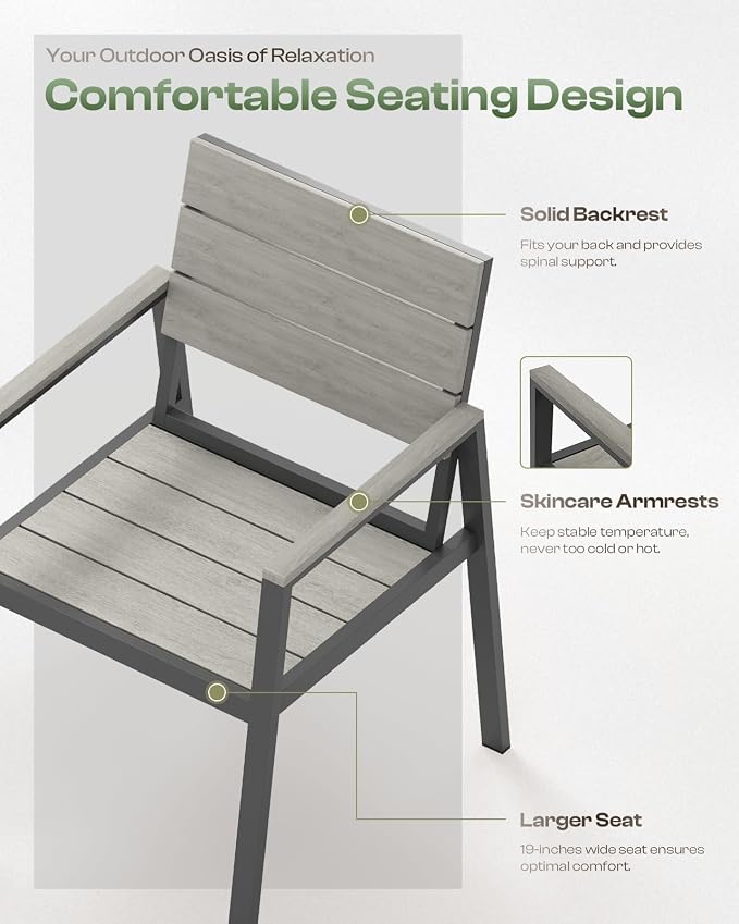 Outdoor Patio Dining Chairs Set of 2, 350LBS Capacity Aluminum Patio Dining - Image 3