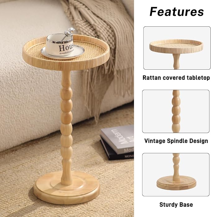 Small Side Table，Rattan Round Drink Tables - Image 7