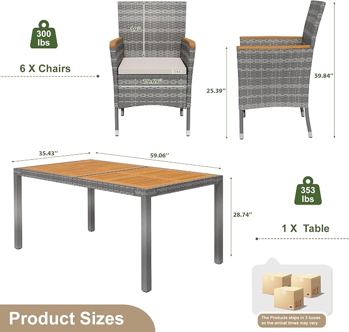 Devoko Dining 7 PCS Furniture, Patio Conversation Set - Image 7