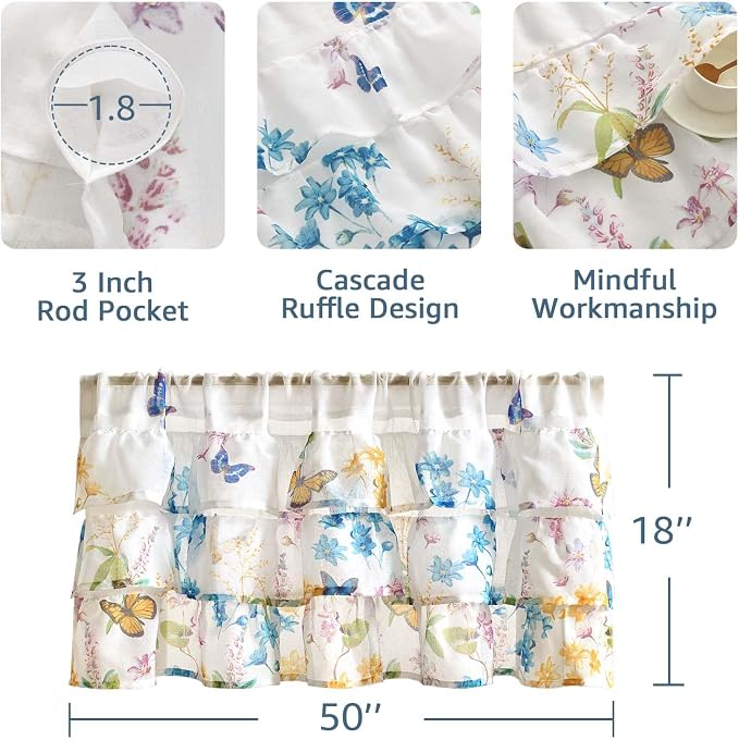 jinchan Floral Ruffled Valance Curtain - Image 7