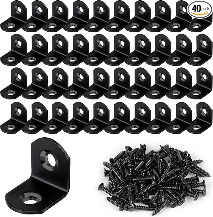 40 Pcs L Bracket Stainless Steel Corner Brace Sets, 90 Degree Right Angle by Romeda