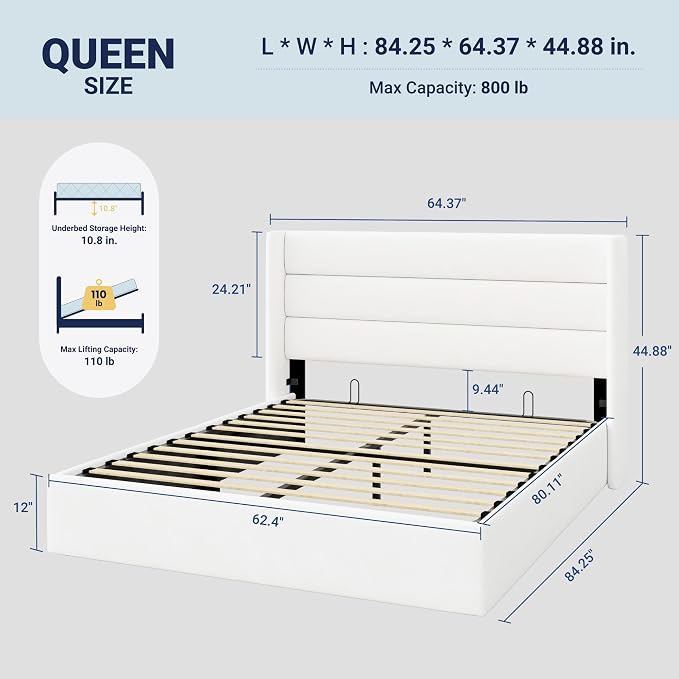 Allewie Queen Size Velvet Lift Up Storage Bed, Modern Wingback Headboard - Image 2