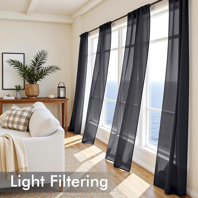 MIULEE Black Sheer Curtains 108 Inches Long 4 Panels 42 x 108 Inches | Light - Image 4