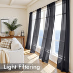MIULEE Black Sheer Curtains 96 Inches Long 4 Panels 54 x 96 Inches | Light - Image 4