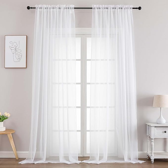Chyhomenyc Extra Long White Sheer Curtains 102 Inches Long 2 Panels by Chyhomenyc