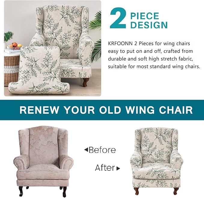 KRFOONN Stretch Wing Chair Slipcovers Printed 2 Piece Wingback Chair Covers - Image 3
