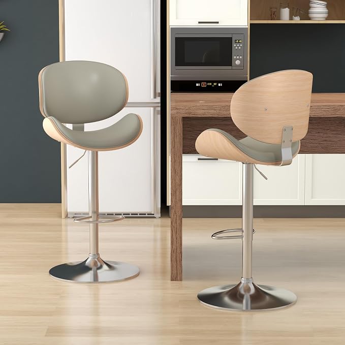 KCC Bar Stools Set of 4, Swivel Adjustable Height Barstools, PU Leather - Image 2