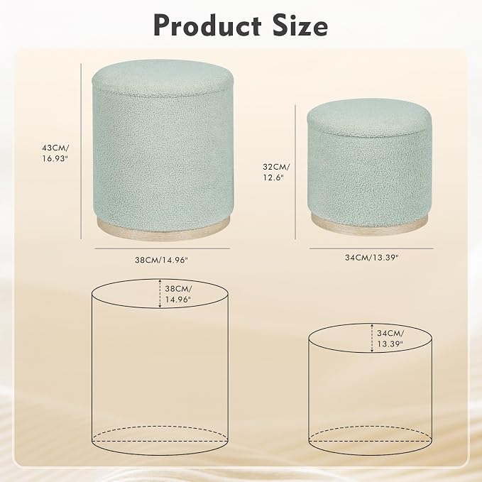 PINPLUS Round Ottoman with Storage Set of 2, Storage Ottoman with Tray - Image 3