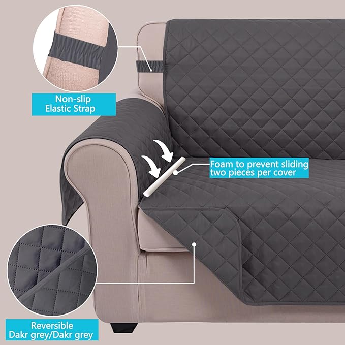 U-NICE HOME Reversible Recliner Chair Covers, Dark Grey | 23''Armchair Cover - Image 3