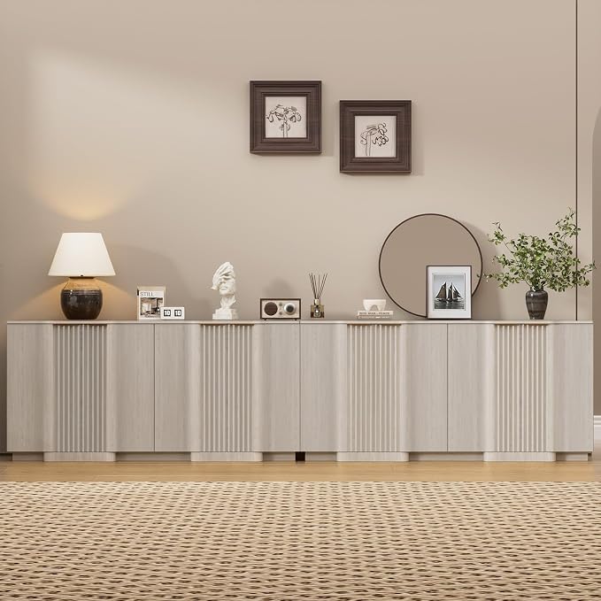 Brafab Buffet Cabinet, Wood Fluted Credenza by Brafab